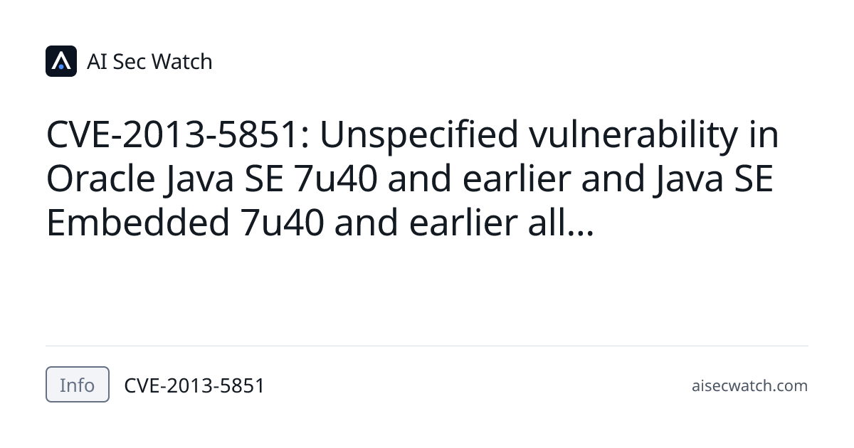 CVE-2013-5851: Unspecified vulnerability in Oracle Java SE 7u40 and ...