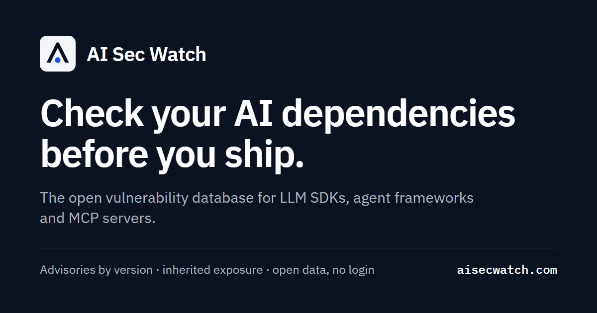 AI Sec Watch: vulnerability database for AI software